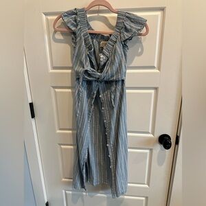 Everly Stripe Poplin Ruffle Sleeve Button Down Dress